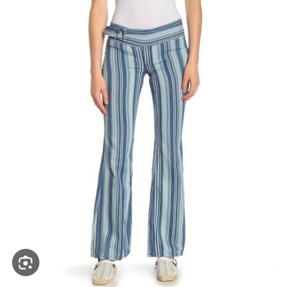 FP Free People We The Free Indigo Haze Journey Flare Striped Boho Jeans Sz.31